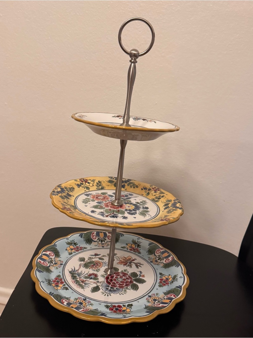 Pottery Barn Charleston 3 Tier Scalloped Hand Painted Floral Serving Stand
